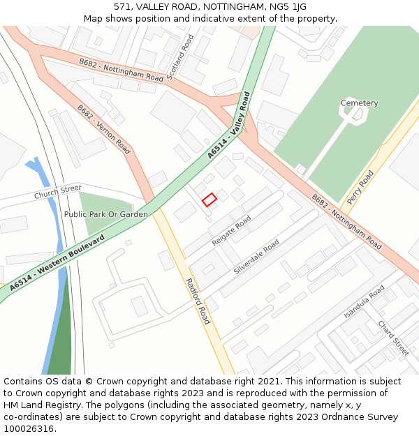 571, VALLEY ROAD, NOTTINGHAM, NG5 1JG: Location map and indicative extent of plot