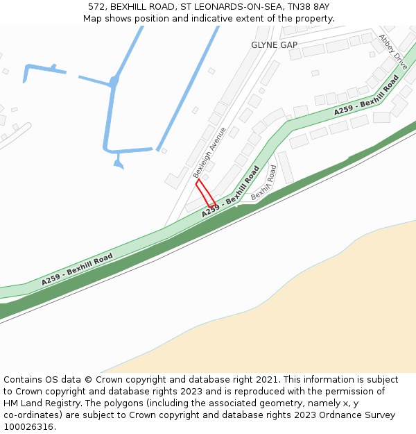 572, BEXHILL ROAD, ST LEONARDS-ON-SEA, TN38 8AY: Location map and indicative extent of plot