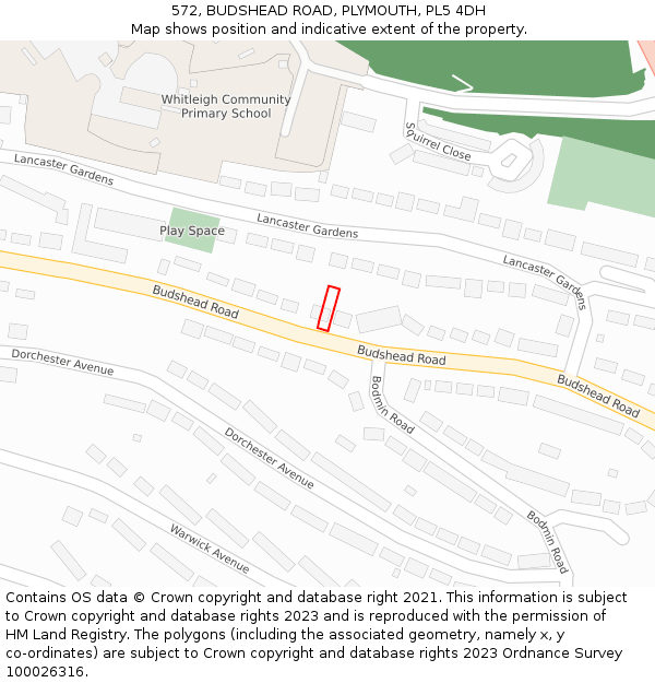 572, BUDSHEAD ROAD, PLYMOUTH, PL5 4DH: Location map and indicative extent of plot