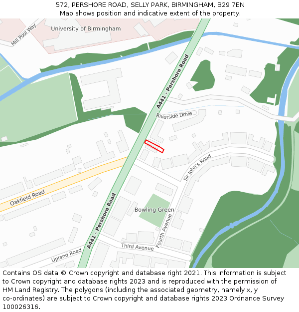572, PERSHORE ROAD, SELLY PARK, BIRMINGHAM, B29 7EN: Location map and indicative extent of plot