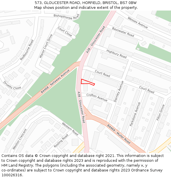 573, GLOUCESTER ROAD, HORFIELD, BRISTOL, BS7 0BW: Location map and indicative extent of plot