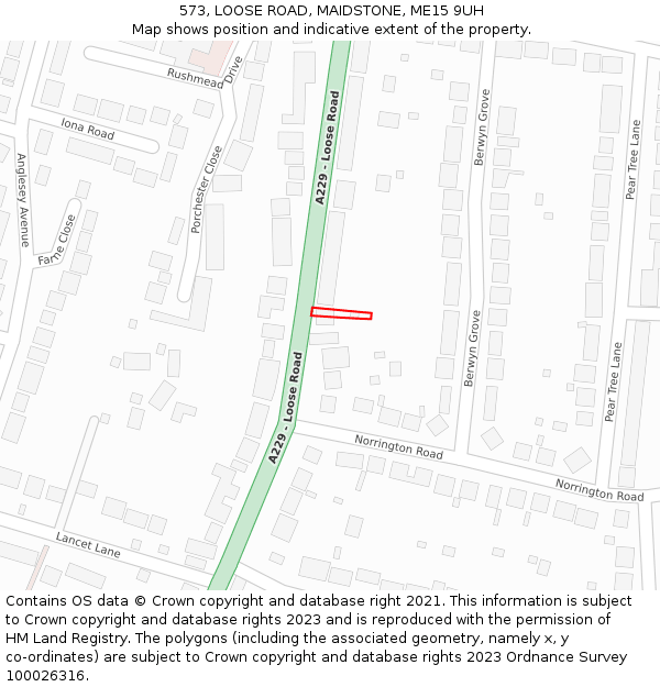 573, LOOSE ROAD, MAIDSTONE, ME15 9UH: Location map and indicative extent of plot