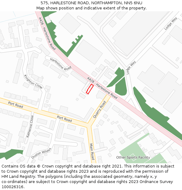 575, HARLESTONE ROAD, NORTHAMPTON, NN5 6NU: Location map and indicative extent of plot