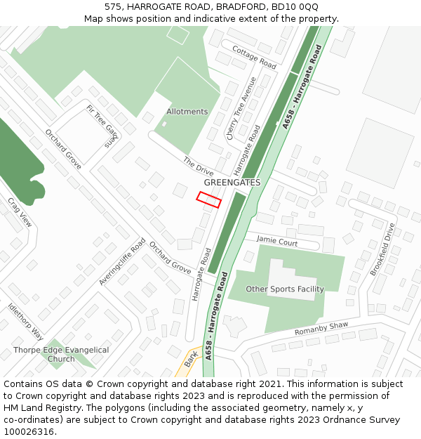 575, HARROGATE ROAD, BRADFORD, BD10 0QQ: Location map and indicative extent of plot