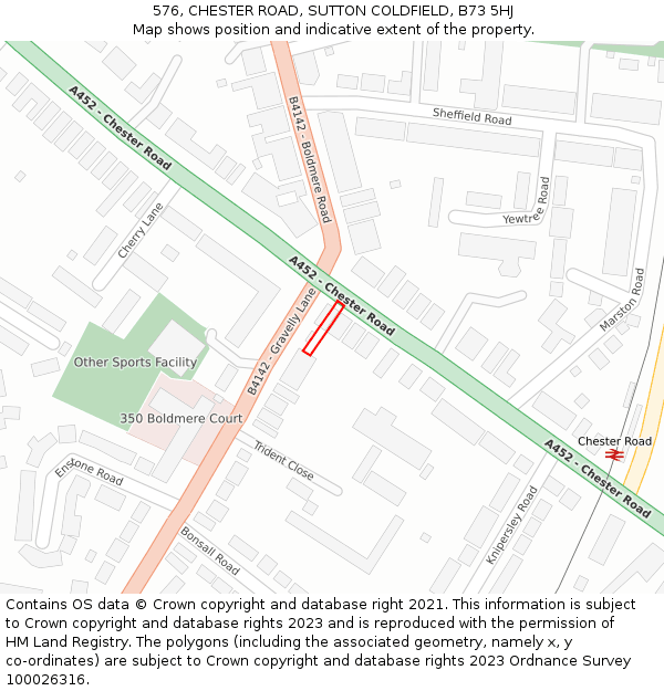 576, CHESTER ROAD, SUTTON COLDFIELD, B73 5HJ: Location map and indicative extent of plot