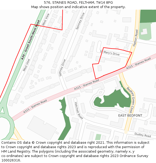 576, STAINES ROAD, FELTHAM, TW14 8PG: Location map and indicative extent of plot