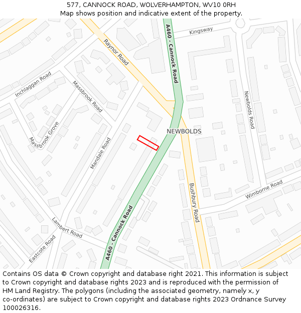 577, CANNOCK ROAD, WOLVERHAMPTON, WV10 0RH: Location map and indicative extent of plot