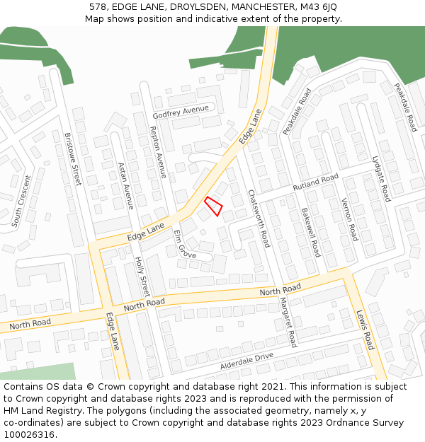 578, EDGE LANE, DROYLSDEN, MANCHESTER, M43 6JQ: Location map and indicative extent of plot