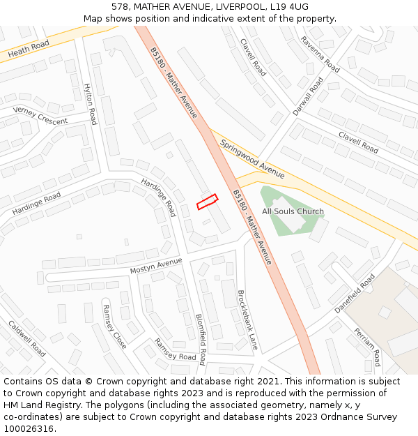 578, MATHER AVENUE, LIVERPOOL, L19 4UG: Location map and indicative extent of plot