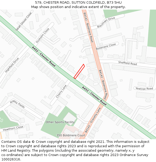 579, CHESTER ROAD, SUTTON COLDFIELD, B73 5HU: Location map and indicative extent of plot