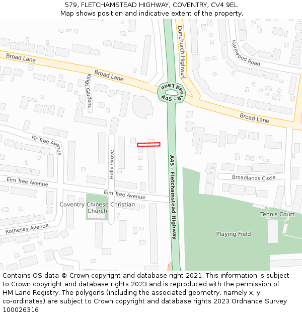 579, FLETCHAMSTEAD HIGHWAY, COVENTRY, CV4 9EL: Location map and indicative extent of plot