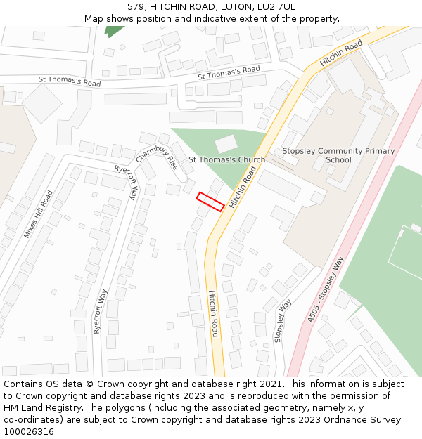 579, HITCHIN ROAD, LUTON, LU2 7UL: Location map and indicative extent of plot