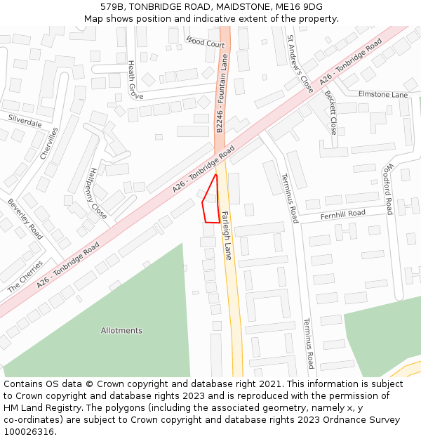 579B, TONBRIDGE ROAD, MAIDSTONE, ME16 9DG: Location map and indicative extent of plot