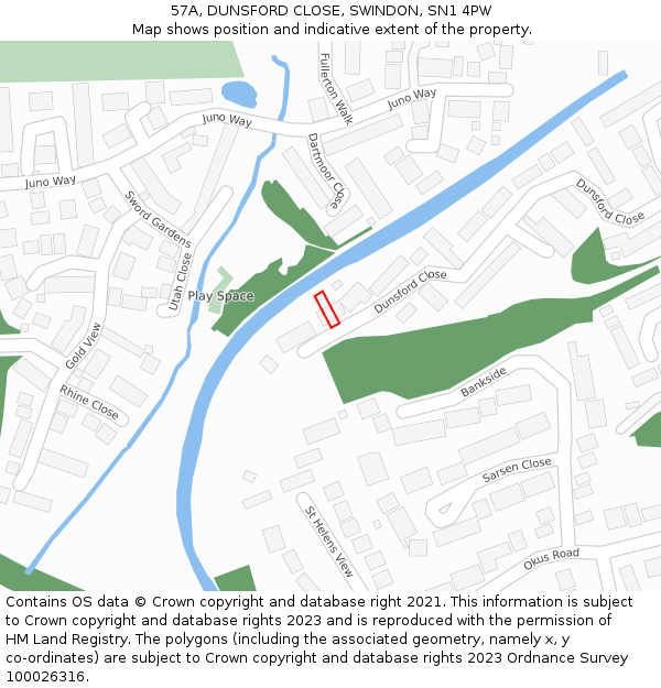 57A, DUNSFORD CLOSE, SWINDON, SN1 4PW: Location map and indicative extent of plot