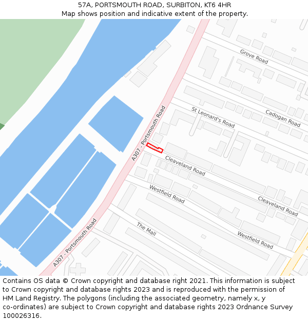 57A, PORTSMOUTH ROAD, SURBITON, KT6 4HR: Location map and indicative extent of plot