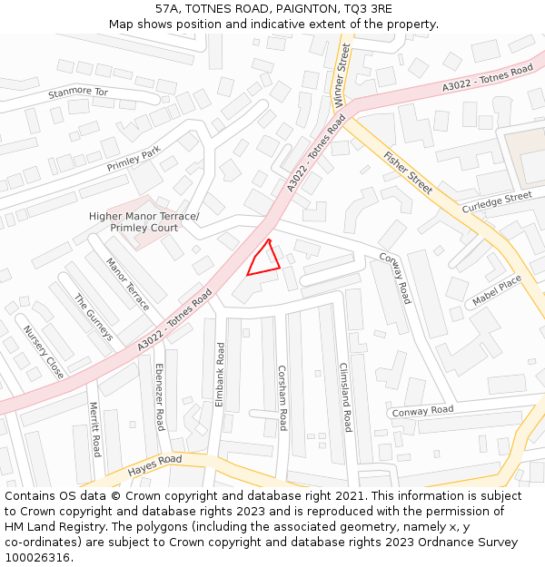 57A, TOTNES ROAD, PAIGNTON, TQ3 3RE: Location map and indicative extent of plot