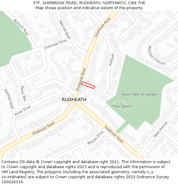 57F, SHIPBROOK ROAD, RUDHEATH, NORTHWICH, CW9 7HE: Location map and indicative extent of plot