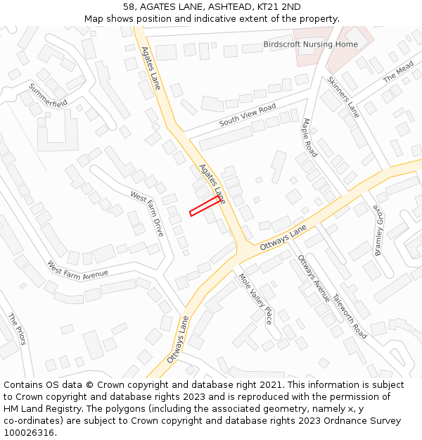 58, AGATES LANE, ASHTEAD, KT21 2ND: Location map and indicative extent of plot