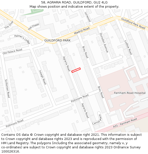 58, AGRARIA ROAD, GUILDFORD, GU2 4LG: Location map and indicative extent of plot