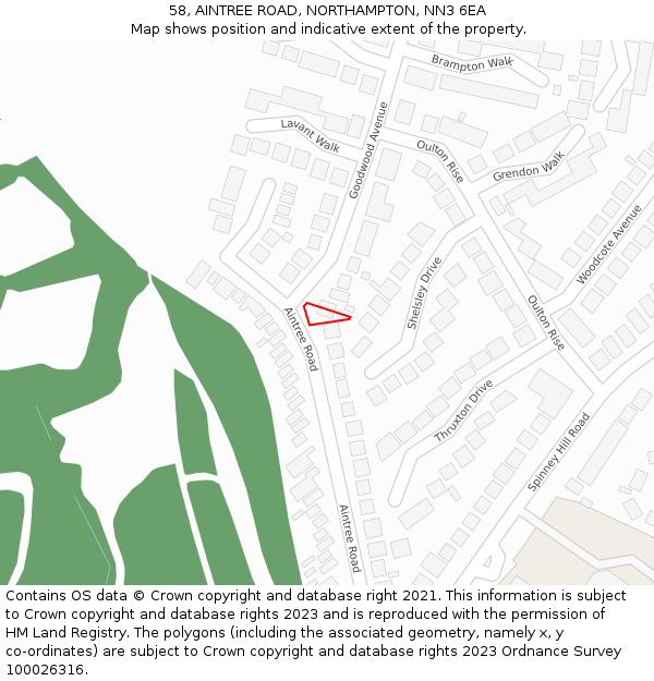 58, AINTREE ROAD, NORTHAMPTON, NN3 6EA: Location map and indicative extent of plot