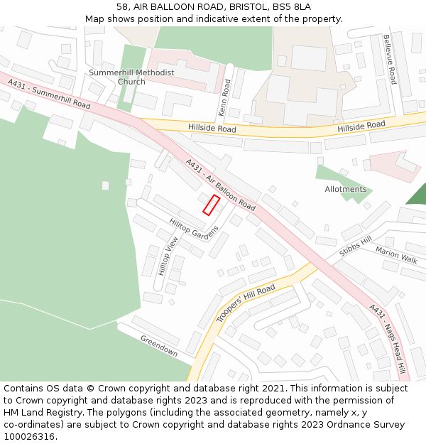 58, AIR BALLOON ROAD, BRISTOL, BS5 8LA: Location map and indicative extent of plot
