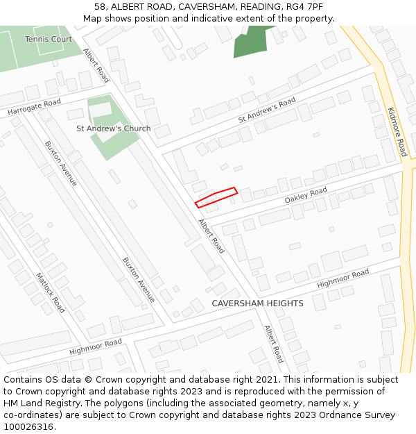 58, ALBERT ROAD, CAVERSHAM, READING, RG4 7PF: Location map and indicative extent of plot
