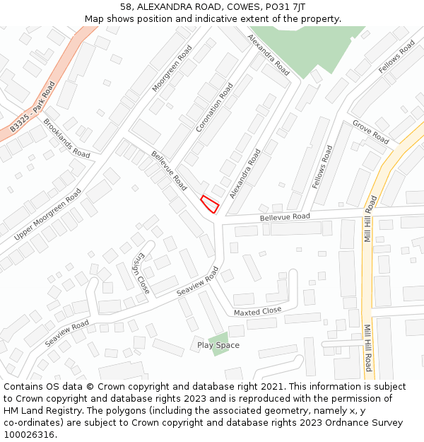 58, ALEXANDRA ROAD, COWES, PO31 7JT: Location map and indicative extent of plot