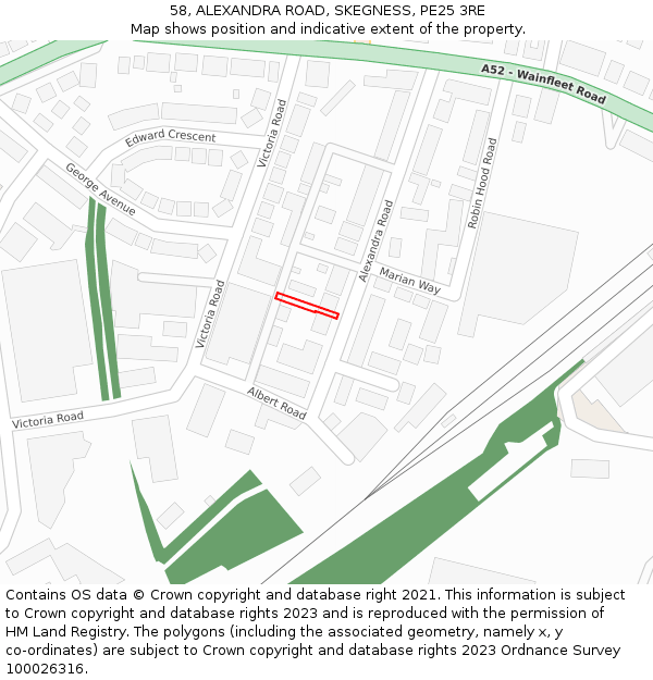 58, ALEXANDRA ROAD, SKEGNESS, PE25 3RE: Location map and indicative extent of plot