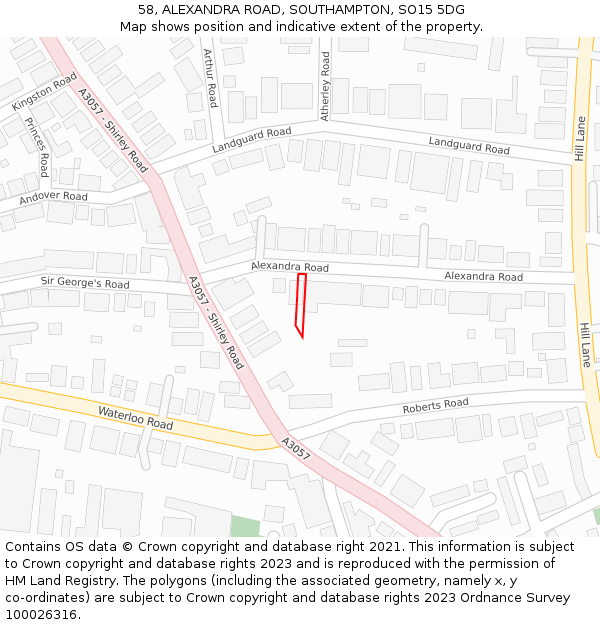 58, ALEXANDRA ROAD, SOUTHAMPTON, SO15 5DG: Location map and indicative extent of plot