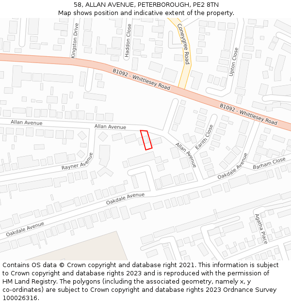 58, ALLAN AVENUE, PETERBOROUGH, PE2 8TN: Location map and indicative extent of plot