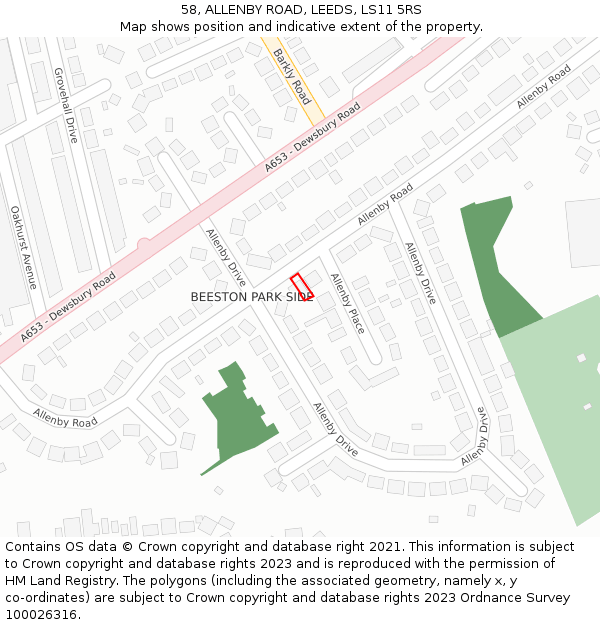 58, ALLENBY ROAD, LEEDS, LS11 5RS: Location map and indicative extent of plot