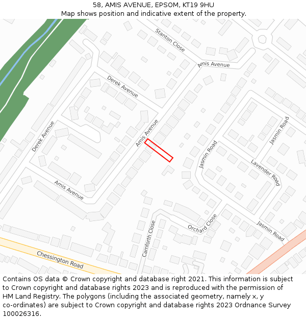 58, AMIS AVENUE, EPSOM, KT19 9HU: Location map and indicative extent of plot