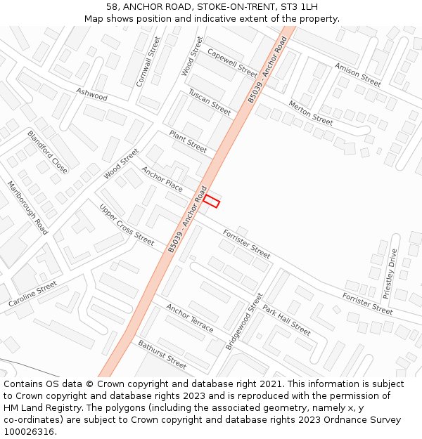 58, ANCHOR ROAD, STOKE-ON-TRENT, ST3 1LH: Location map and indicative extent of plot