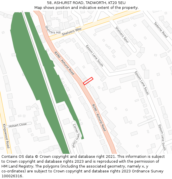58, ASHURST ROAD, TADWORTH, KT20 5EU: Location map and indicative extent of plot