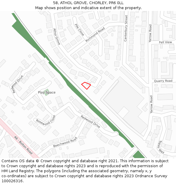 58, ATHOL GROVE, CHORLEY, PR6 0LL: Location map and indicative extent of plot