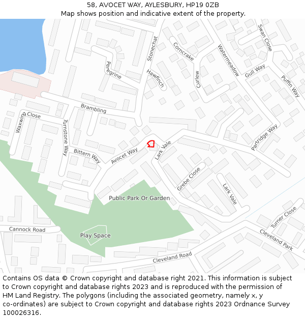 58, AVOCET WAY, AYLESBURY, HP19 0ZB: Location map and indicative extent of plot