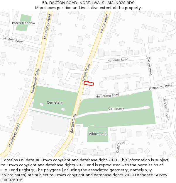 58, BACTON ROAD, NORTH WALSHAM, NR28 9DS: Location map and indicative extent of plot
