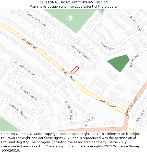 58, BAGNALL ROAD, NOTTINGHAM, NG6 0JX: Location map and indicative extent of plot