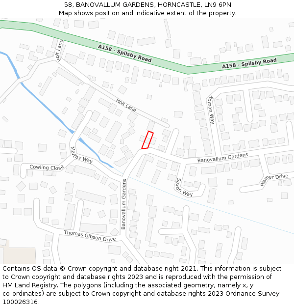 58, BANOVALLUM GARDENS, HORNCASTLE, LN9 6PN: Location map and indicative extent of plot