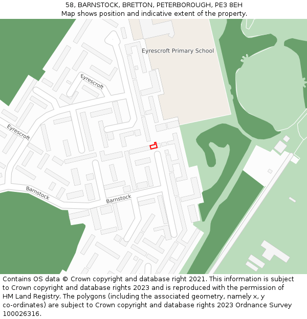 58, BARNSTOCK, BRETTON, PETERBOROUGH, PE3 8EH: Location map and indicative extent of plot