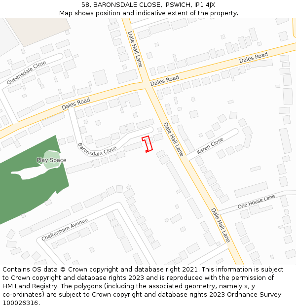 58, BARONSDALE CLOSE, IPSWICH, IP1 4JX: Location map and indicative extent of plot