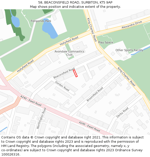 58, BEACONSFIELD ROAD, SURBITON, KT5 9AP: Location map and indicative extent of plot