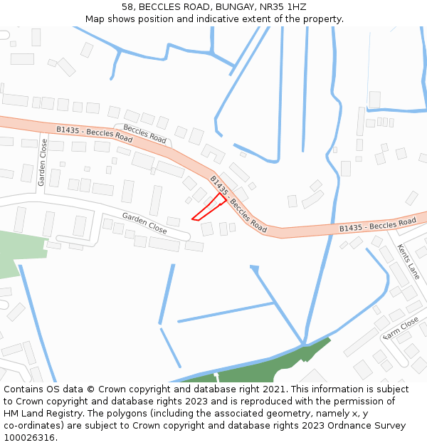 58, BECCLES ROAD, BUNGAY, NR35 1HZ: Location map and indicative extent of plot