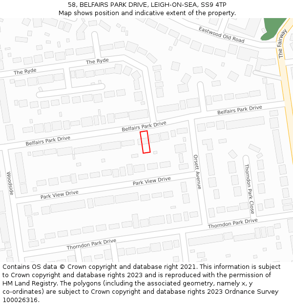 58, BELFAIRS PARK DRIVE, LEIGH-ON-SEA, SS9 4TP: Location map and indicative extent of plot