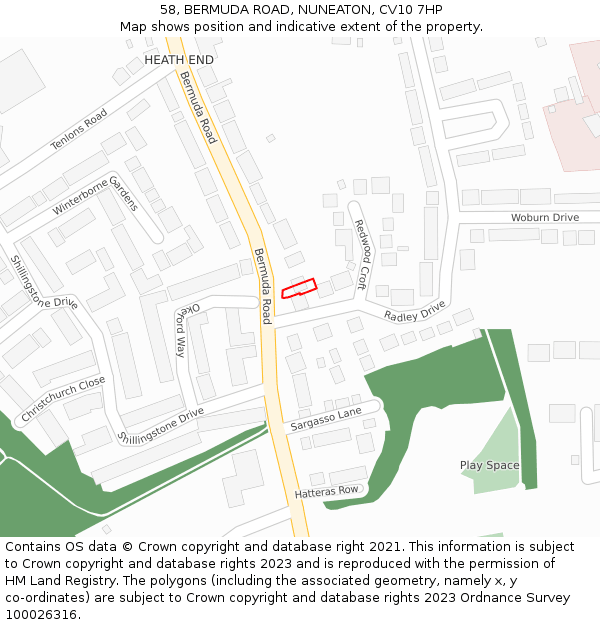 58, BERMUDA ROAD, NUNEATON, CV10 7HP: Location map and indicative extent of plot