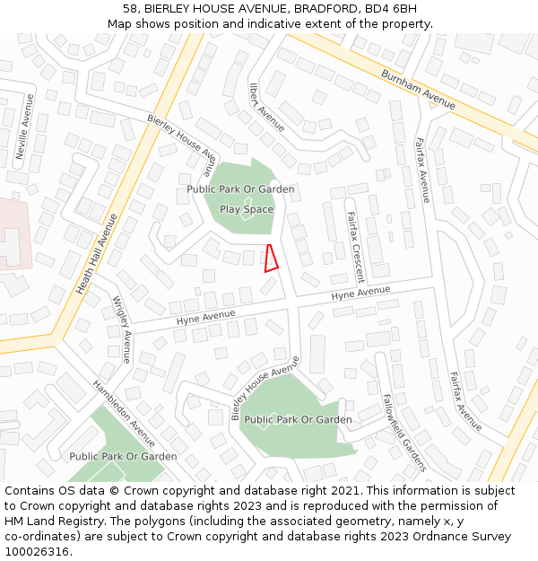 58, BIERLEY HOUSE AVENUE, BRADFORD, BD4 6BH: Location map and indicative extent of plot
