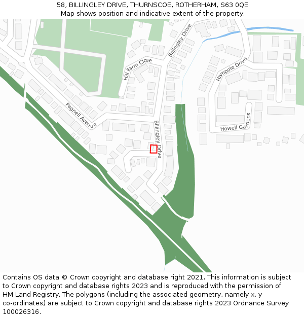58, BILLINGLEY DRIVE, THURNSCOE, ROTHERHAM, S63 0QE: Location map and indicative extent of plot