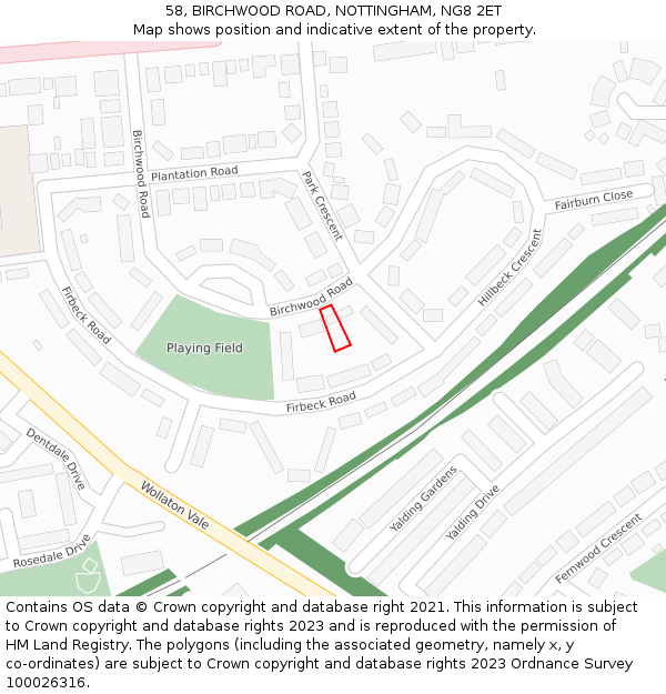 58, BIRCHWOOD ROAD, NOTTINGHAM, NG8 2ET: Location map and indicative extent of plot