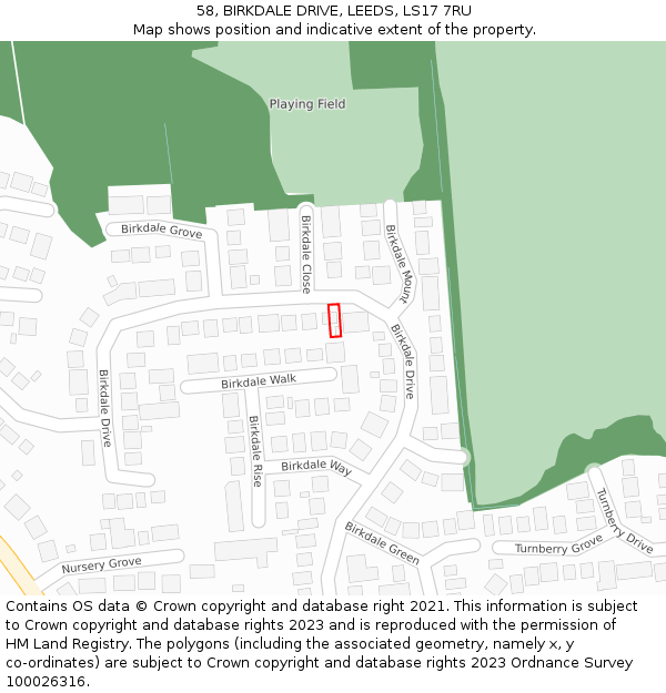 58, BIRKDALE DRIVE, LEEDS, LS17 7RU: Location map and indicative extent of plot