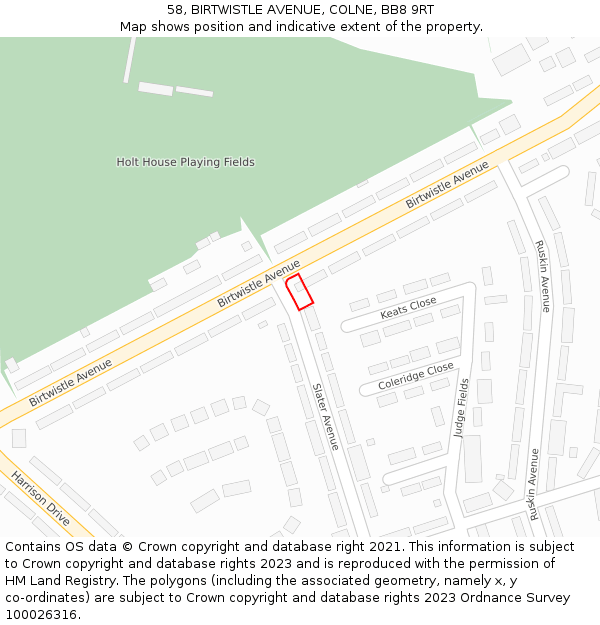 58, BIRTWISTLE AVENUE, COLNE, BB8 9RT: Location map and indicative extent of plot